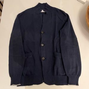 Brunello Cucinelli cotton stand collar navy cardigan size 46